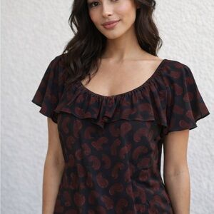 MICHAEL Michael Kors Black Blouse with Brown Paisley Motif